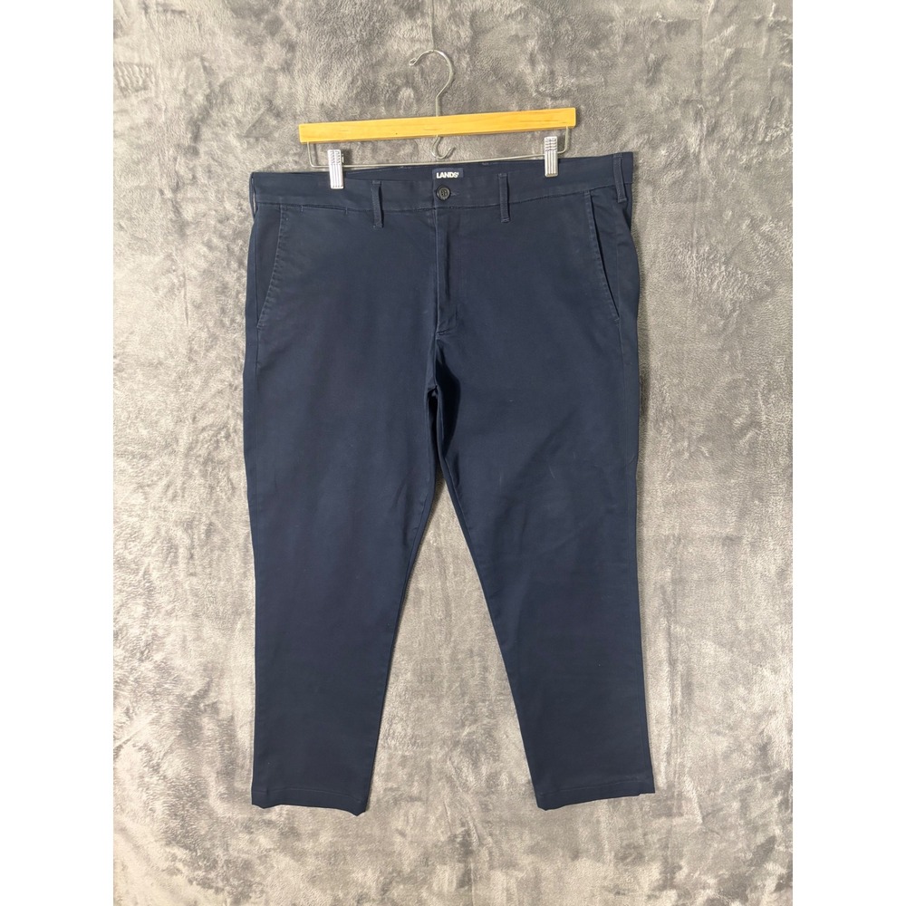 Lands End Mens Navy Blue Chino Pants Straight Leg Flat Front Trousers 41x29.5